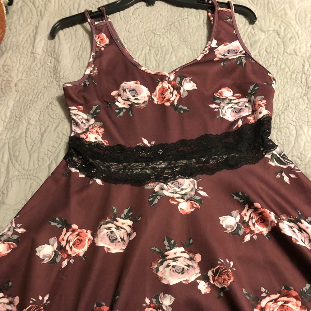 Purple flower print mid dress